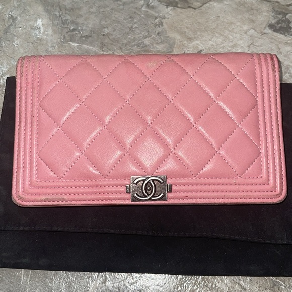 CHANEL boy pink flap long wallet lambskin quilted dust bag included - Picture 2 of 16